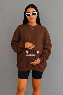 DM DOLCE MORE 3 İPLİK PENYE BABY LOADİNG BASKILI HAMİLE SWEATSHIRT JQ5