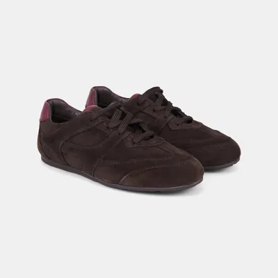 Desa Kadın Acı Kahve Bağcıklı Bordo Deri Detaylı Süet Sneaker