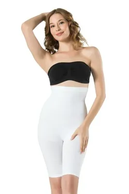Miss Fit 34389 Kadın Beyaz Dikişsiz Fitilli Mideli Uzun Paça Silikon Kaydırmaz Korse 1 Beden Incelten
