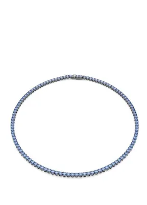 Swarovski Matrix Tennis Mavi Rutenyum Kaplama Kadın Kolye