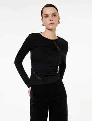 Koton Slim Fit Dantel Detaylı Drapeli Uzun Kollu Bluz