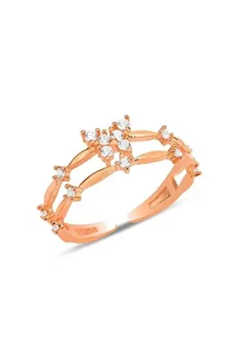 Söğütlü Silver Gümüş rose zirkon taşlı alttan ayarlanabilir kelebek yüzük SGTL12228ROSE