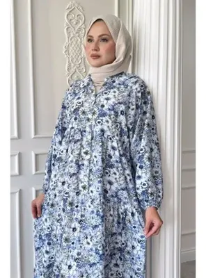 InStyle Nergis Çiçeği Mavi Mango Elbise