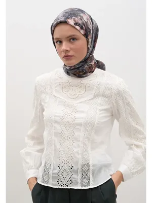 Fresh Scarfs Madeleıne Desen Pamuklu Viskon Eşarp Gri