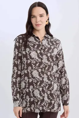 DeFacto Loose Fit Desenli Uzun Kollu Gömlek Tunik T0609AZ24AU