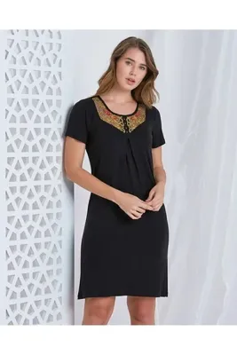 CAROLINE Yaka Dantelli Kısa Kollu Elbise Vıscose