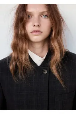 MANGO Woman Ekose desenli kumaş blazer ceket