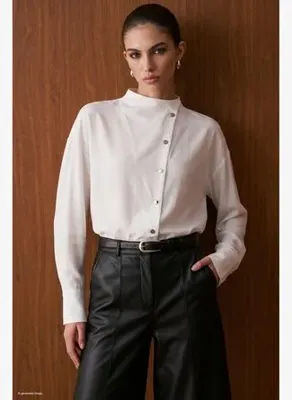Sateen Çıtçıt Detaylı Gömlek - Ekru