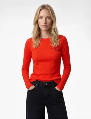 Koton Pamuklu Slim Fit İşleme Detaylı Uzun Kollu Bisiklet Yaka Fitilli Tişört