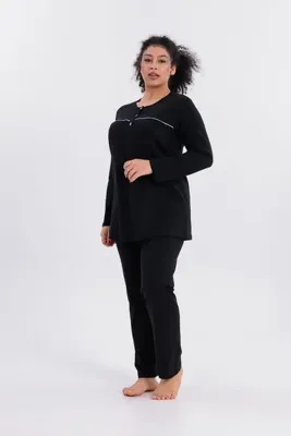 Genel Markalar Kadın Biyeli Uzun Kol Pamuklu Büyük Beden (Battal) Pijama Takım