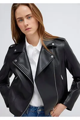 Mavi Biker Yaka Siya Suni Deri Ceket Slim Fit / Dar Kesim 1110221-900