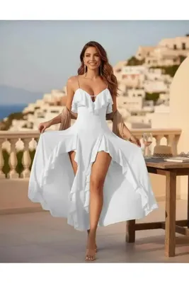 Madamcarlotta Askı detaylı derin göğüs ve bacak dekolteli gece kıyafeti tanga hediyeli