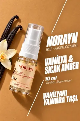 norayn B112 Kadın Vücut Spreyi Body Mist 10 ml Vanilya Sıcak Amber Koku Mini Boy Tatlı İmza