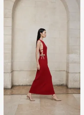 Nazlı Ceren Sabine Midi Krep Elbise Paprika Red