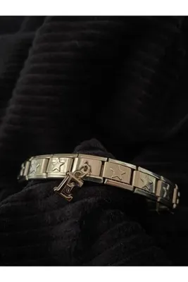 bijoux uniques E Harfli Yıldızlı Çelik İtalyan Charm Bileklik