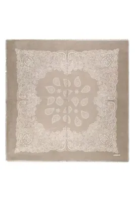 Silk and Cashmere Haki Jas İpekli Baskılı Kare Şal 70x70 cm