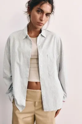 Pull & Bear Nakış detaylı çizgili gömlek