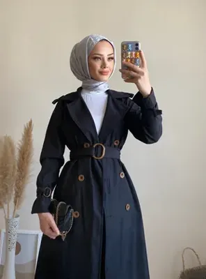 Esre Store 5009 - Mevsimlik Tesettür Trençkot Si̇yah-G1