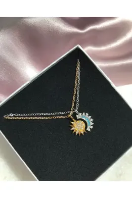 Cheberry Ay ve güneş ikili çift kolye kararmaya dayanıklı Kutusuz