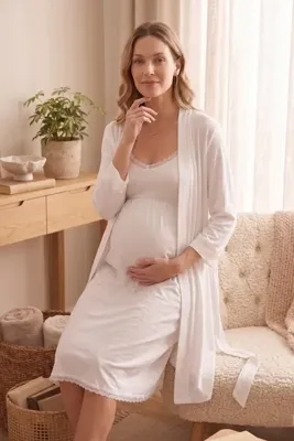 Miss Dünya Lissa Luna Hamile ve Lohusa Sabahlıklı Askılı Gecelik Takımı