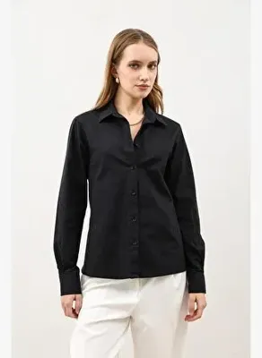 Antioch Siyah Basic Slim Fit Kadın Gömlek