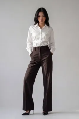 LA PANTE Kadın Pantolon Palazzo Pantolon Geniş Paça Wide Leg Uzun Likralı Bol Paça Rahat Kahverengi Tok Kumaş Likralı Şık