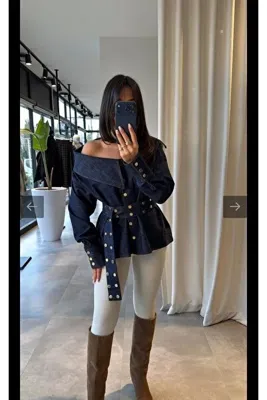 Bak'ap Premium Trend Bel Detaylı Zımbalı Kot Denim Gömlek
