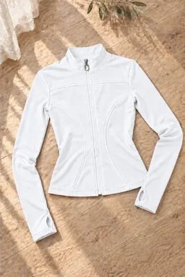 OTAKU Kadın Dik Yaka Fermuarlı Parmak Geçirmeli Scuba Kumaş Slim Fit Spor Ceket
