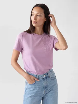 LCW EVERYDAY Nakışlı Soft Touch Kadın Tişört