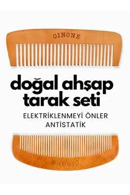 Oinone Doğal Kiraz Ağacı Ahşap Tarak Seti - Anti-Statik Elektriklenme Karşıtı El Yapımı İnce Dişli ve Klasik Tarak 16x5cm