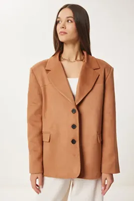 Happiness İstanbul Kadın Camel Premium Süet Blazer Ceket FN03443