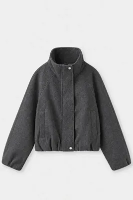 NET OF NOT Oversize Geniş Kol Dik Yaka Kadın Tüylenmez Bomber Kaşe Ceket