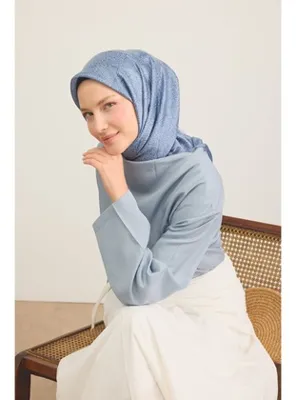 Silk Home Shiny Eşarp Kontur Desen Mavi