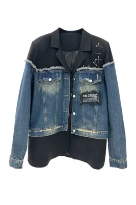 tw3 Kadın Denim Garnili Çengelli İğne Detaylı Tasarım Blazer Ceket