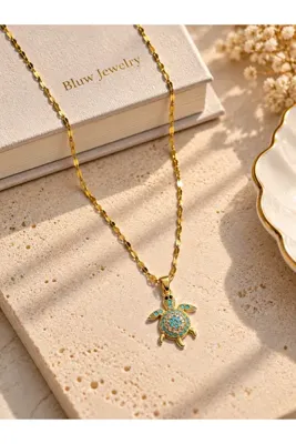 Bluw Jewelry Tortuga Turkuaz Taşlı Kaplumbağa Kolye