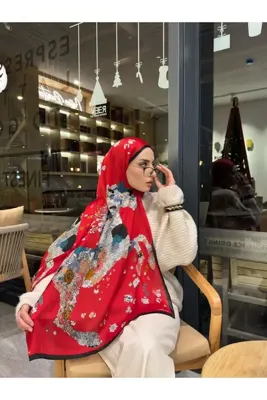 tomrisboutique Lüks Vual İpek Şal Hijab Fular Scarf Shawl Atlı Desen 70 x 180 CM