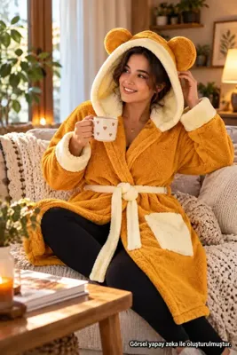 Özgüner Oyuncak Kapüşonlu Unisex Welsoft Peluş Sabahlık, Bornoz - Yumuşak ve Sıcak Tutan