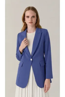 Zühre Kruvaze Yaka Tek Düğmeli Blazer Menekşe Ceket 0070