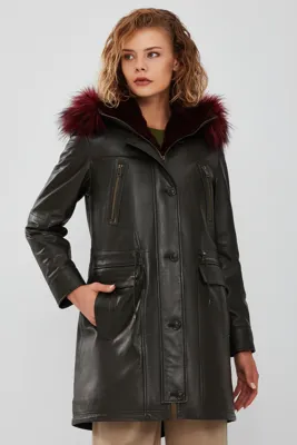 Derimod Celine Kadın Yeşil Kapüşonlu Kürklü Parka