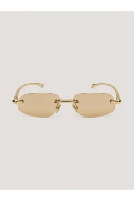Eyemood Unisex Çerçevesiz Dikdörtgen Güneş Gözlüğü Altın Rengi Sap Bej Cam Leonard C3