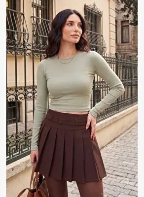 Lela Pamuklu Bisiklet Yaka Crop Kadın Bluz 5867060