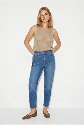 VENA Kadın Norah Med Blue Yıpratma Detaylı Beli Lastikli Jean Pantolon - Med Blue