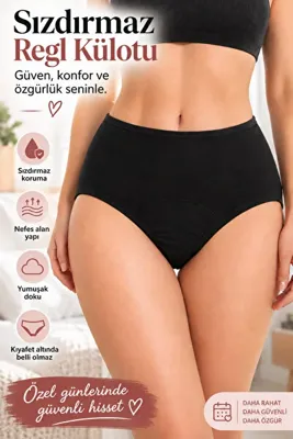 Sh Mağazacılık Siyah Tekli Kadın Yüksek Bel Regl Külodu – Yıkanabilir, Rahat Kesim Adet İç Çamaşırı