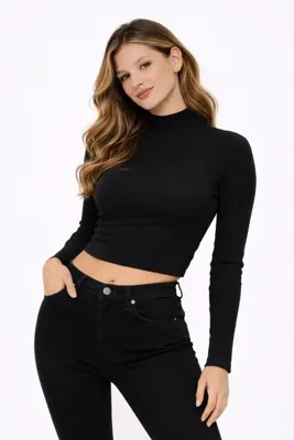 Rosse Butik Kadın Siyah Balıkçı Yaka Fitilli Örme Bluz