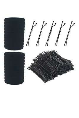 MY VİNTAGE Kadın Siyah Profesyonel Tel Toka Lastik Toka 20 Lastik 20 Tel toka Toplam 40 adet