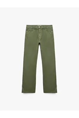 Koton Pamuklu Normal Bel Düğmeli Cepli Uzun Kesim Düz Paça Pantolon - Straight Jeans