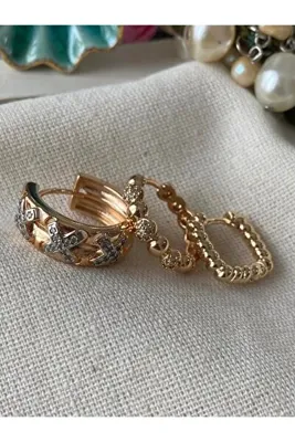 SU PERİSİ TAKI BİJUTERİ Gold X Model 3 lü Set Küpe