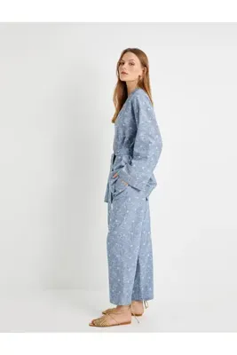 Koton Culotte Pantolon Beli Lastikli Cep Detaylı Çiçek İşlemeli