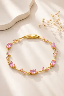 Alexis Carrel Safira Pembe Zirkon Taşlı Tulip Çelik Gold Bileklik