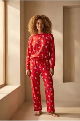 Katia&Bony Kadın Dear Santa Ginger Breadman Yılbaşı Pijama Takımı Kırmızı